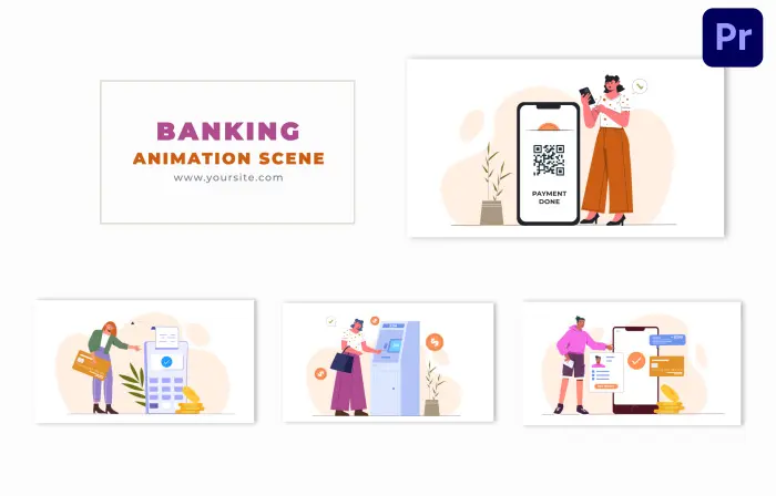 Modern Digital Banking Animated Flat Character Scene